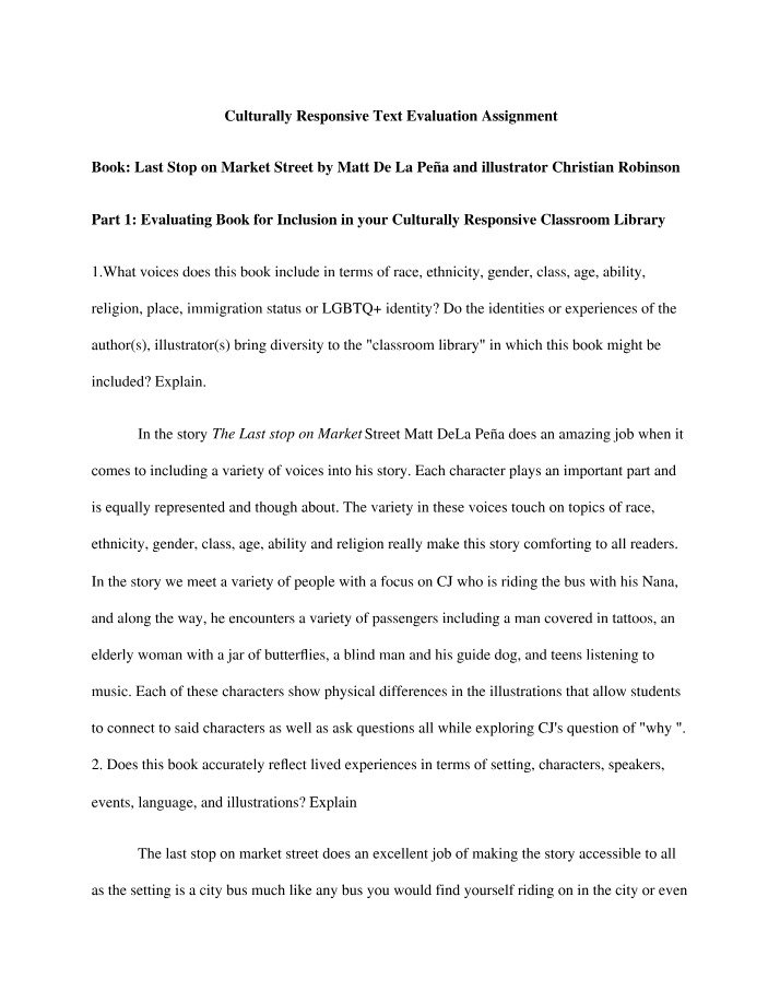 Assignment on Evaluating Culturally Responsive Text