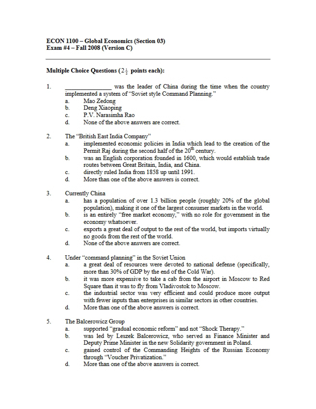 Global Economics Module Test Four