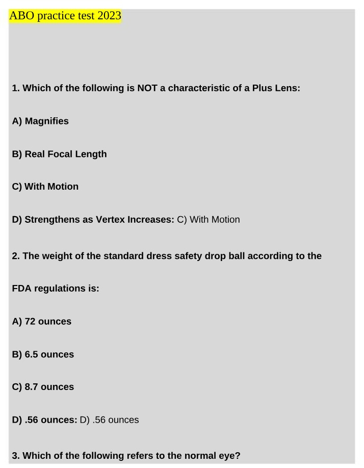 Plus Lenses and Safety Regulations - ABO Characteristics