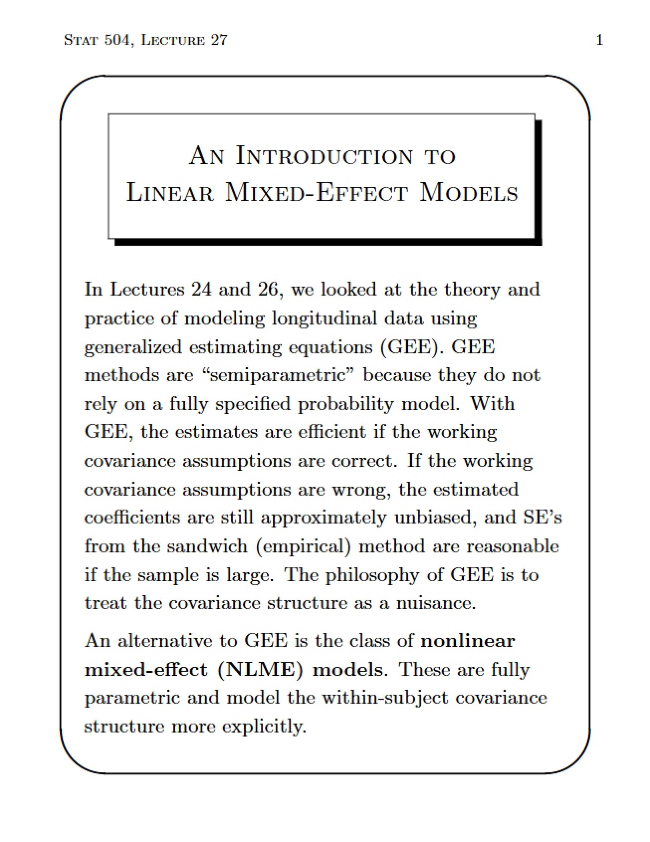 Mixed Effect Linear Models