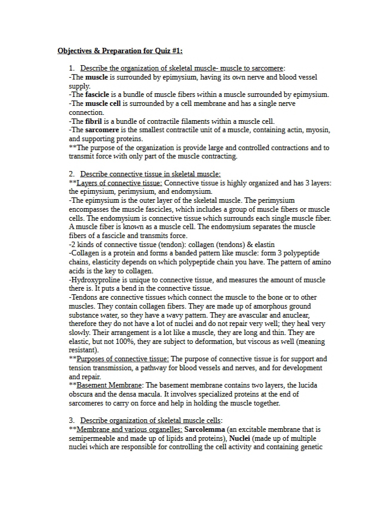 Neuromuscular Objectives for Lectures 1-3