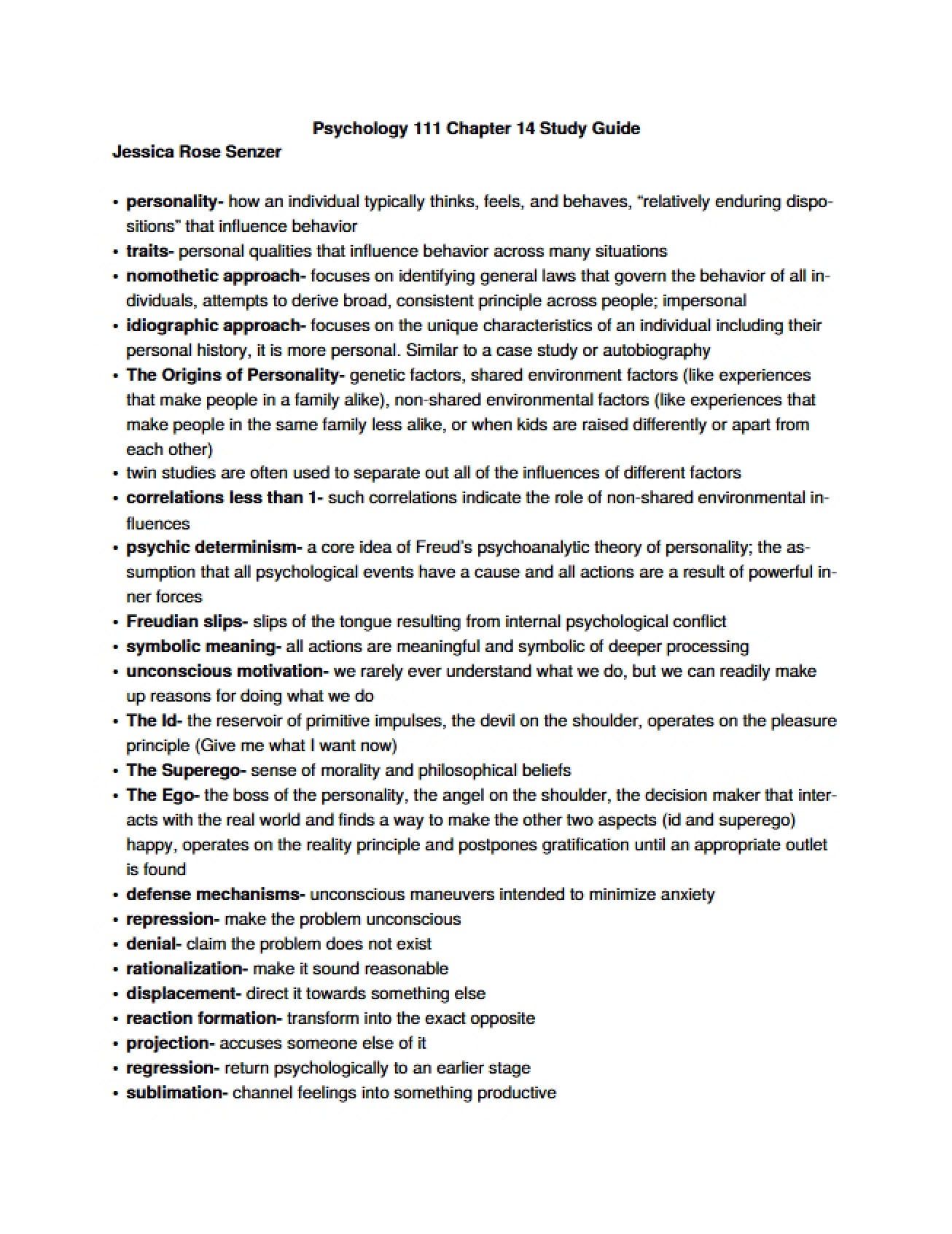 Study Materials for General Psychology Chapter Fourteen