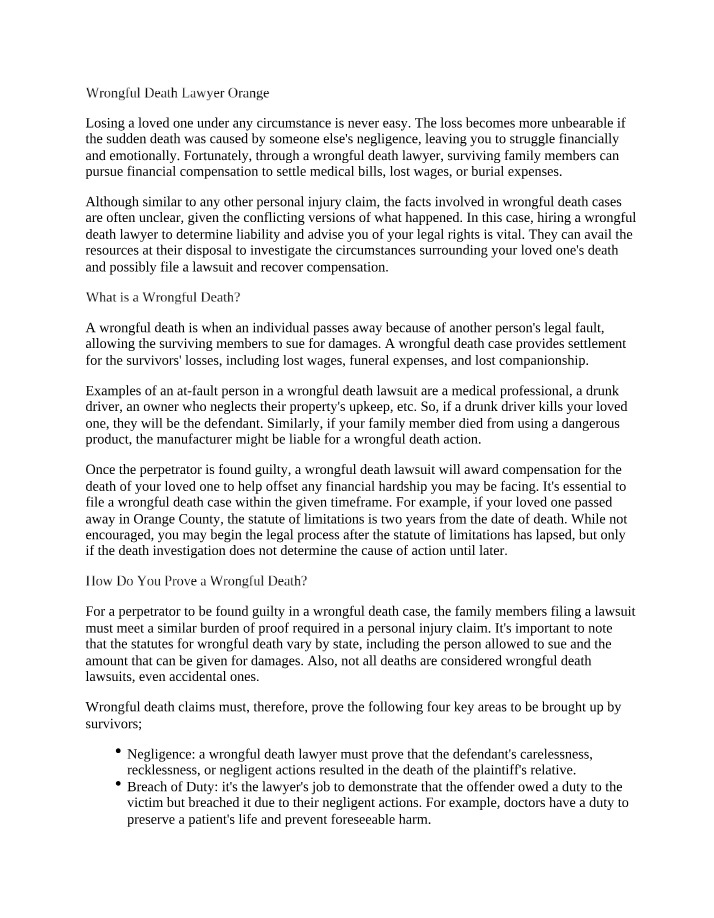 Wrongful Death Legal Services in Orange
