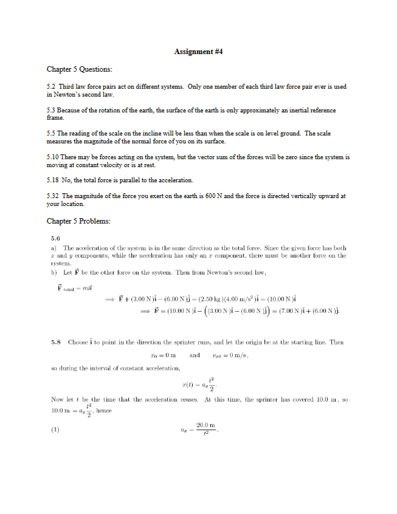 Fourth Physics Assignment