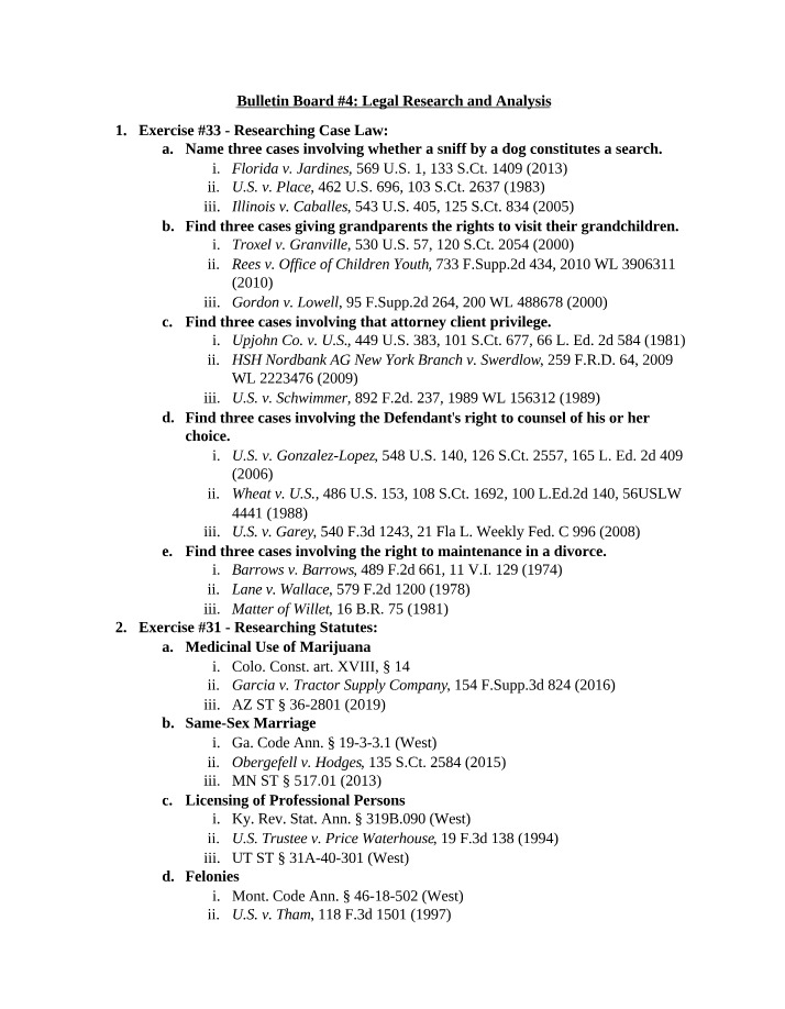Exercises in Legal Research and Analysis