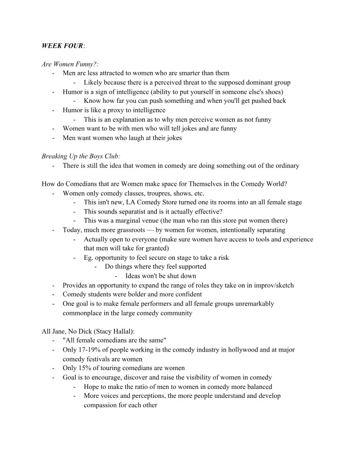 Notes for Week Four