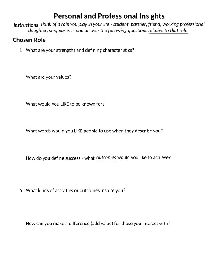 Worksheet for Personal and Professional Brand
