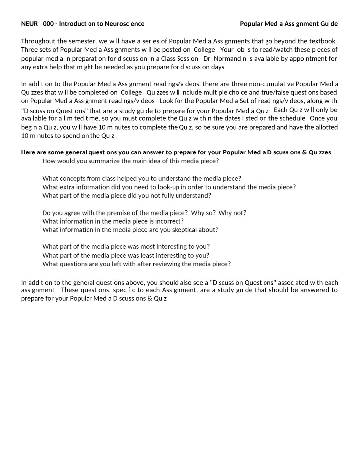 Guide for Popular Media Assignment