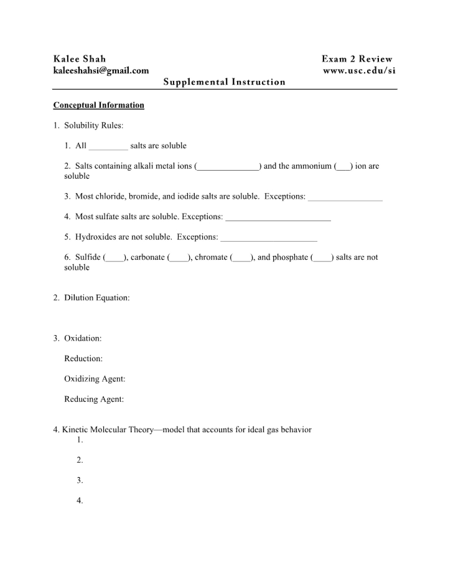 Review for Exam 2 (105a)