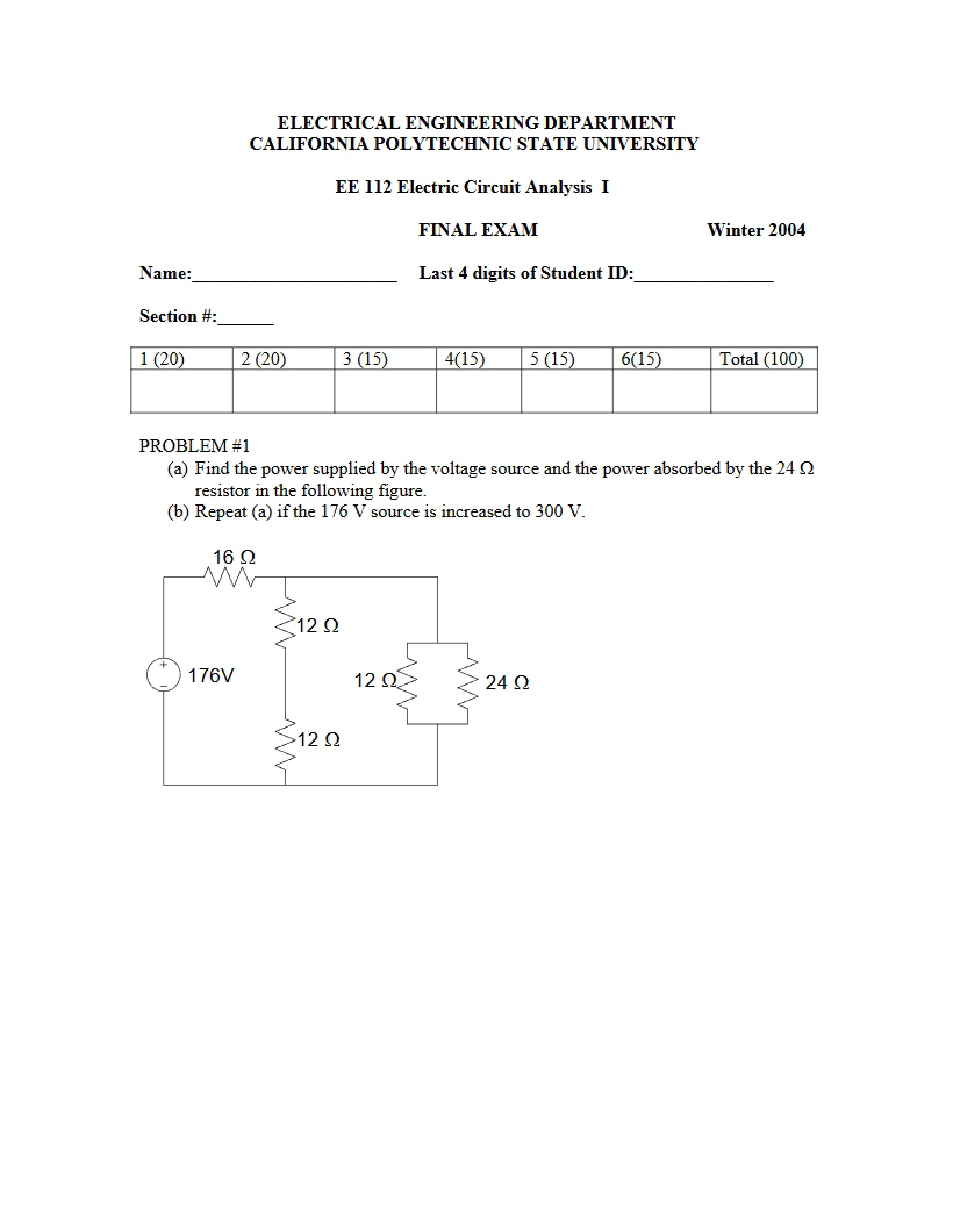 Final Exam - Circuit Analysis