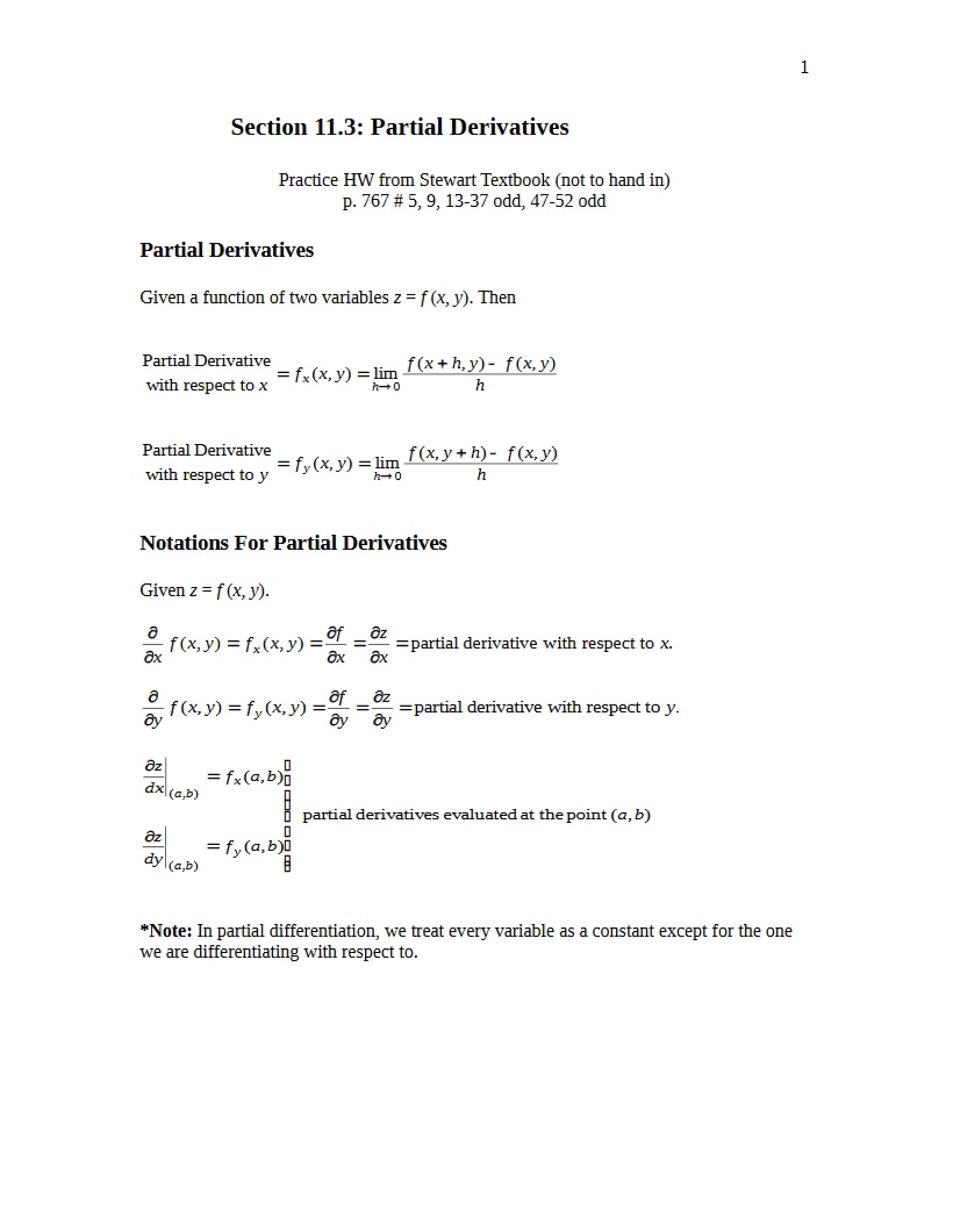 Derivatives Partial