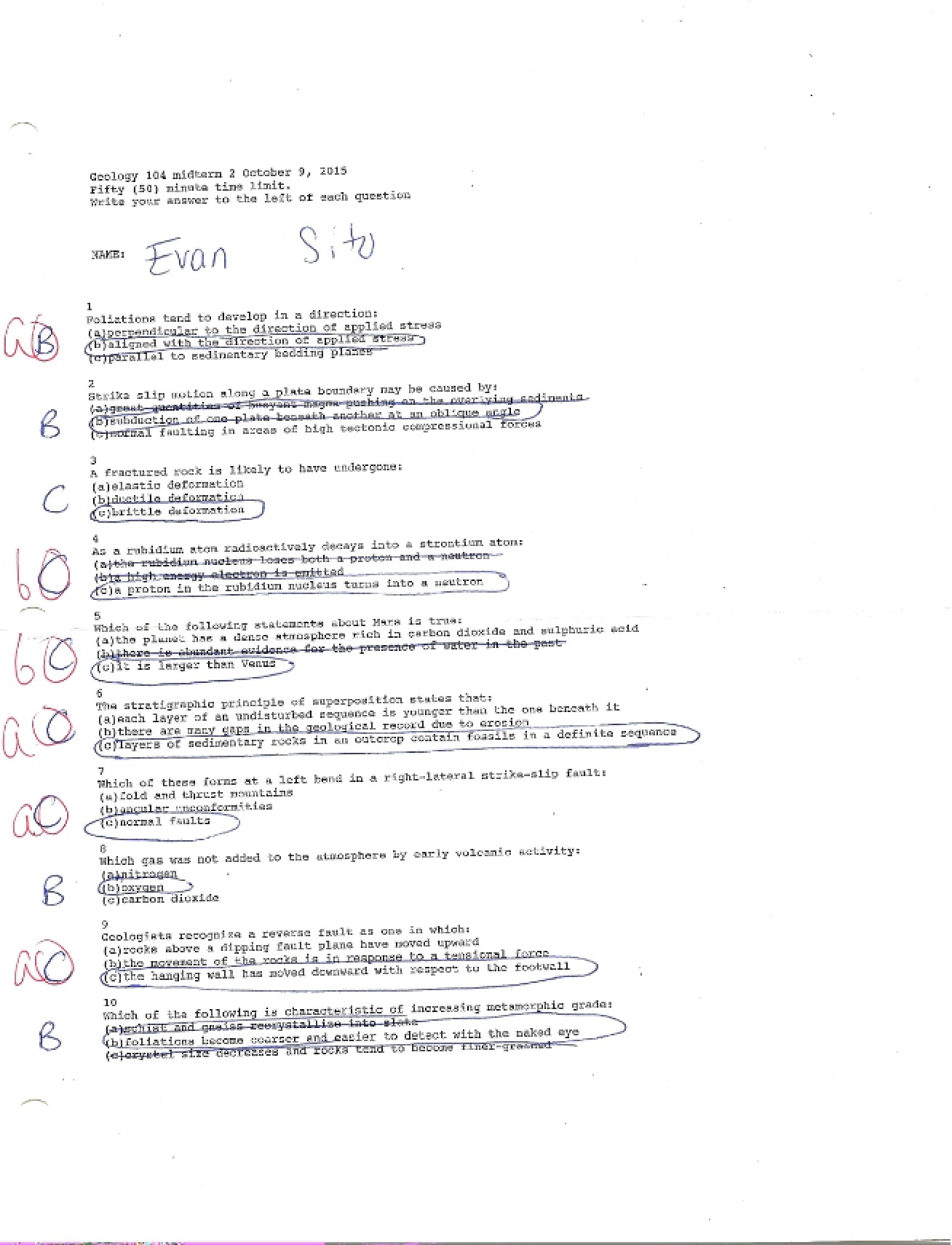 Second Exam by Everett from Fall 2015 for Physical Geology