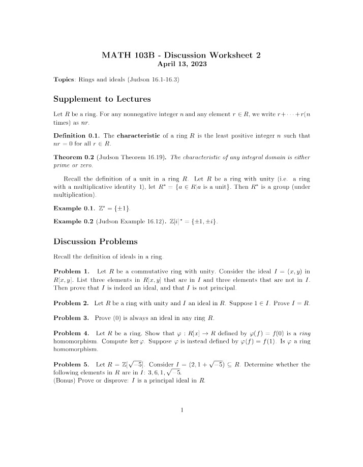 Discussion Worksheet 2 - MATH 103B