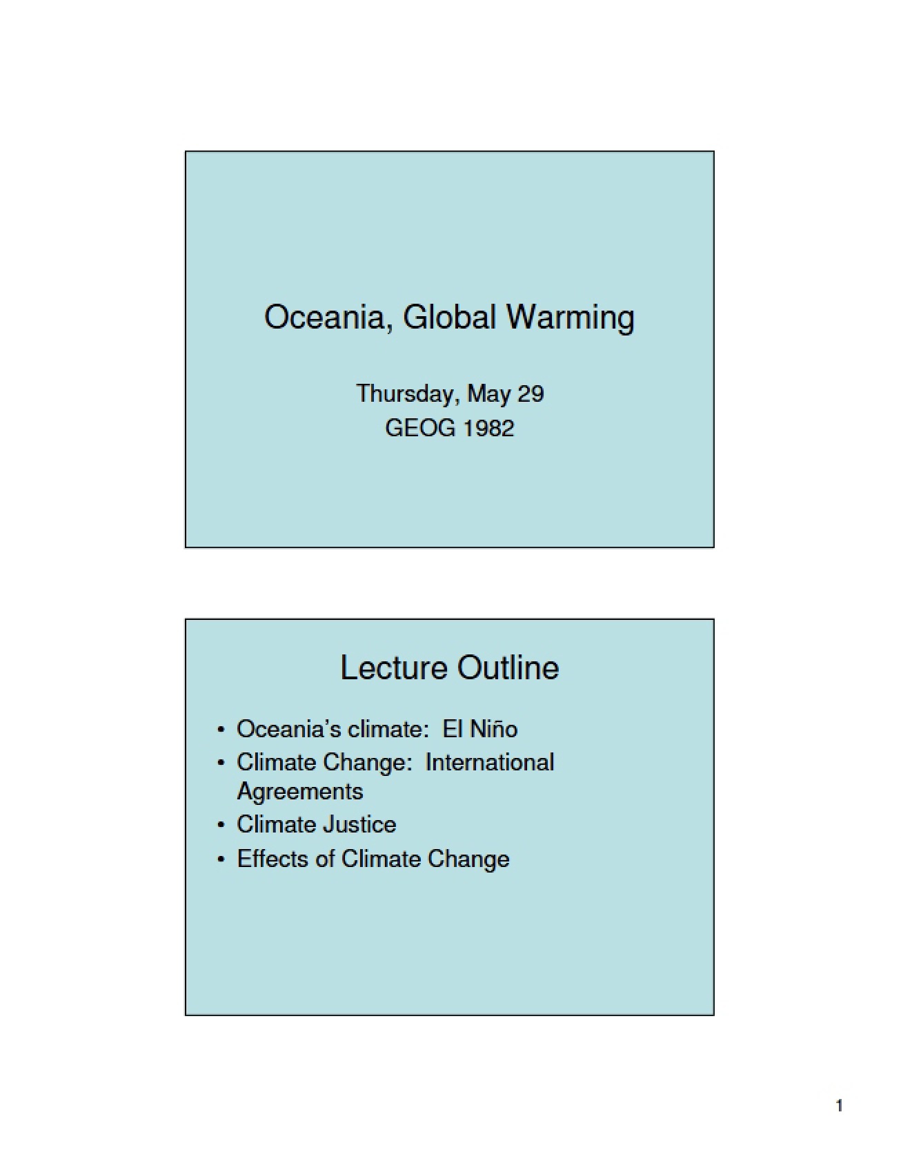 Global Warming and Oceania