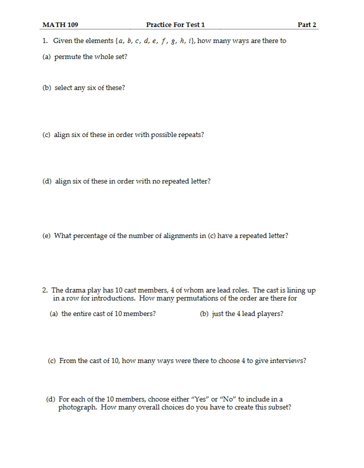 Practice Part Two for Test One