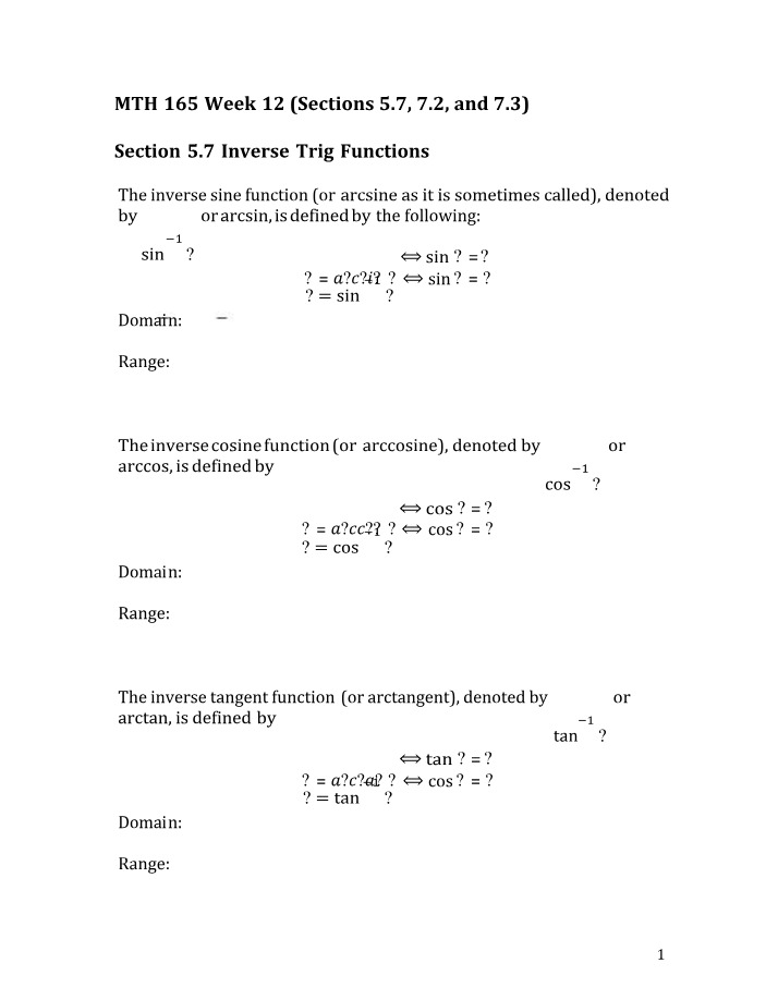 Calculus I - Week 12 Notes
