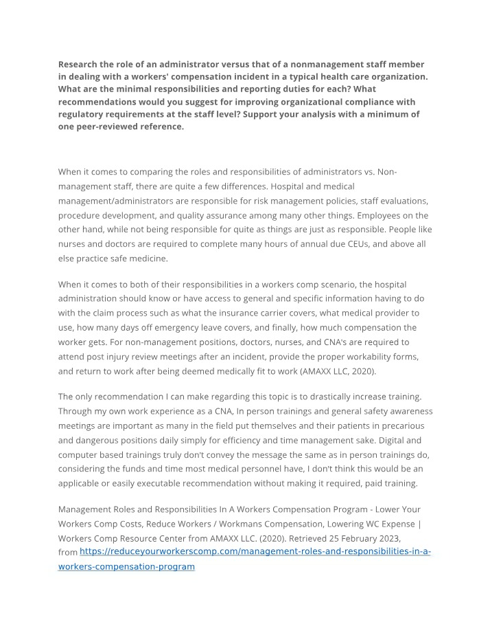 Workers' Compensation - Roles and Responsibilities
