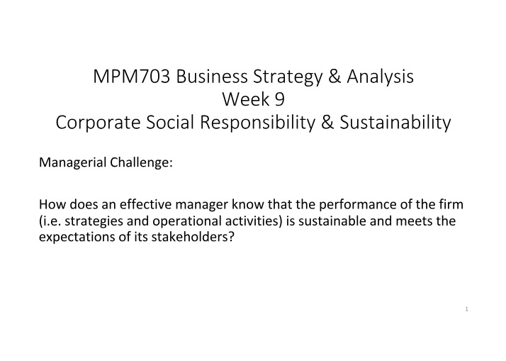 Week 9 Class for MPM703 T1 2022