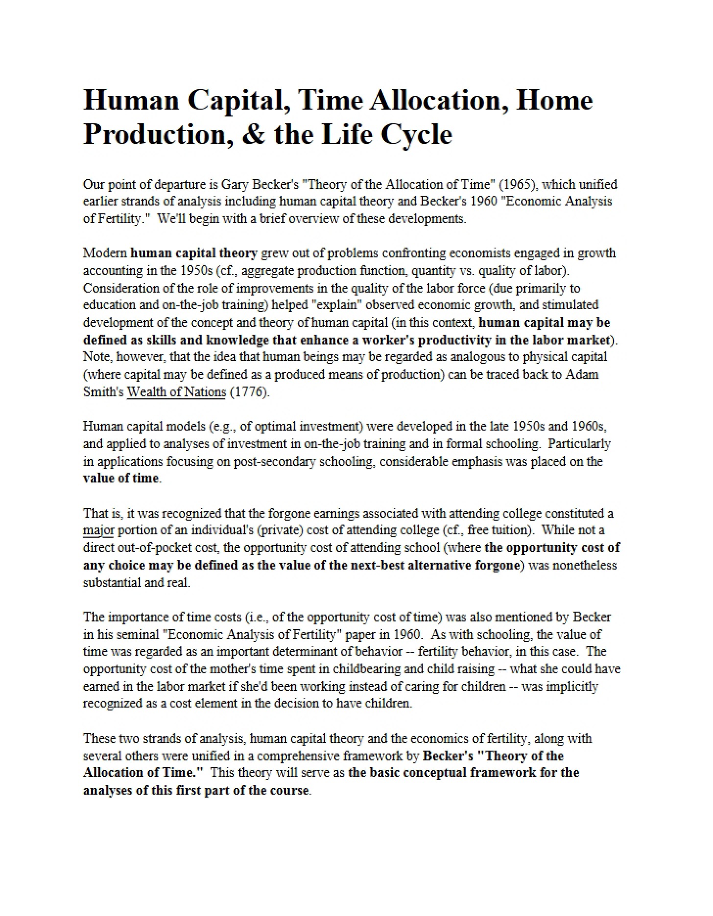 Allocation of Time and Human Capital