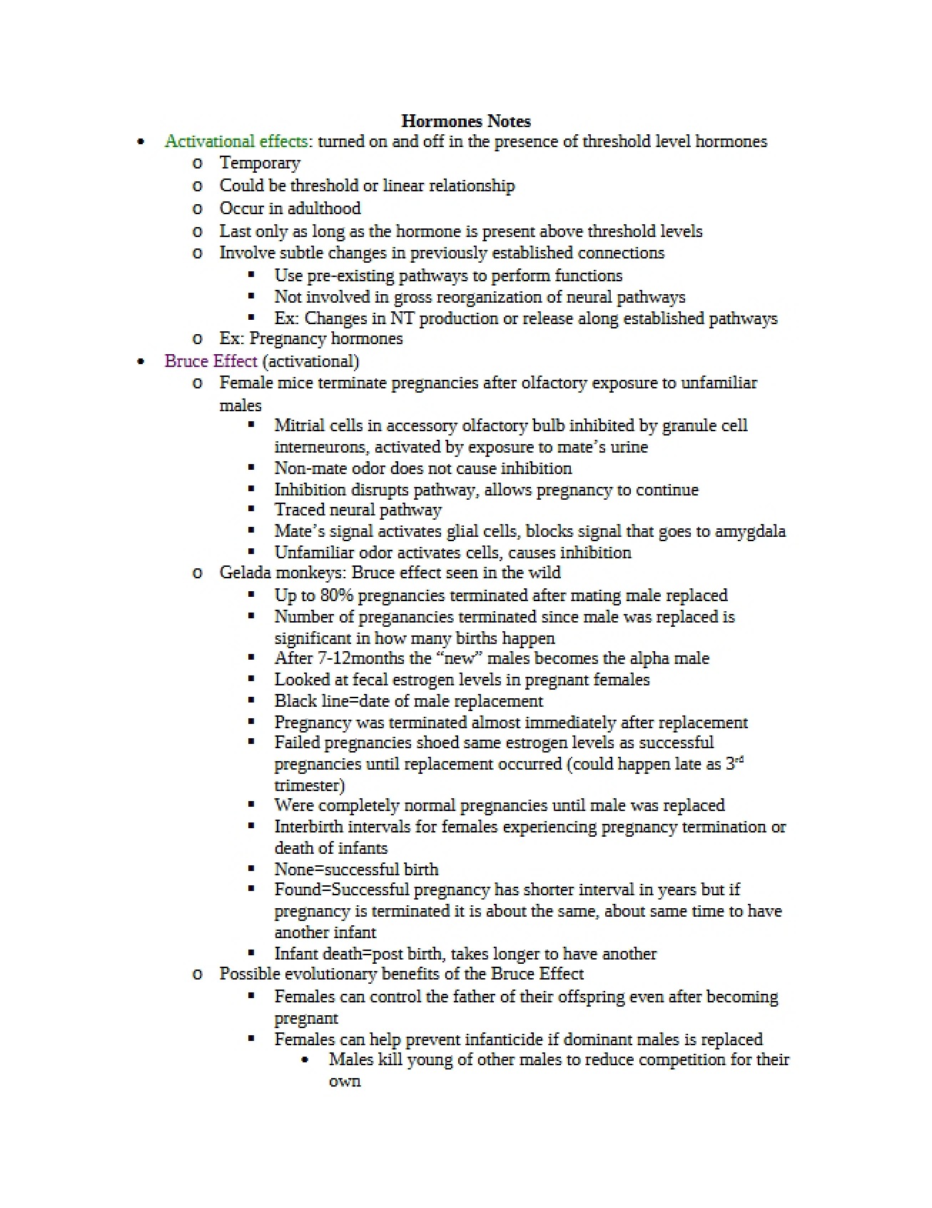 Notes on Hormones in Animal Behavior