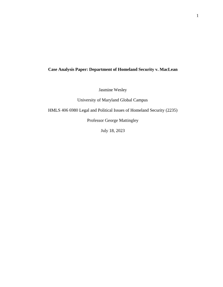 Department of Homeland Security v. MacLean - Case Analysis Paper