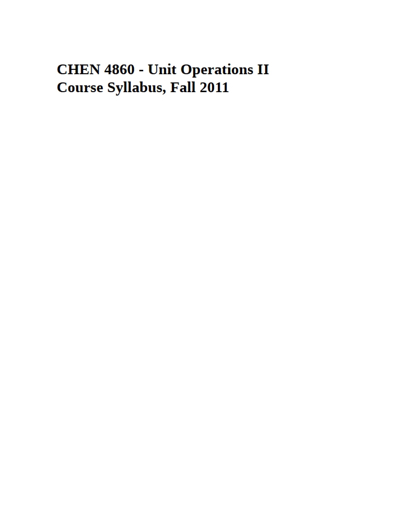 Chemical Engineering Lab II Syllabus