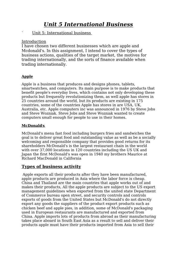 Types of Business - Apple and McDonald's