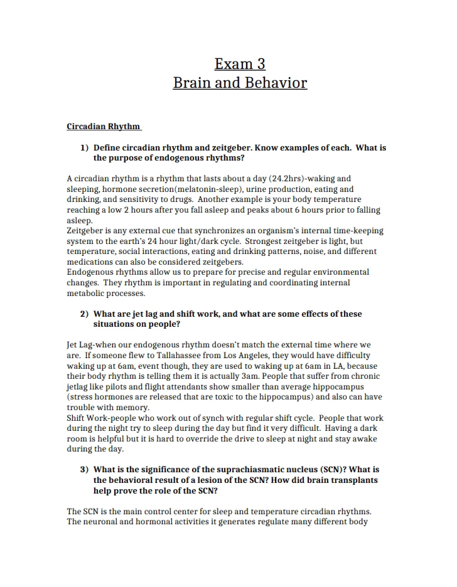 Exam 3 Brain & Behavior