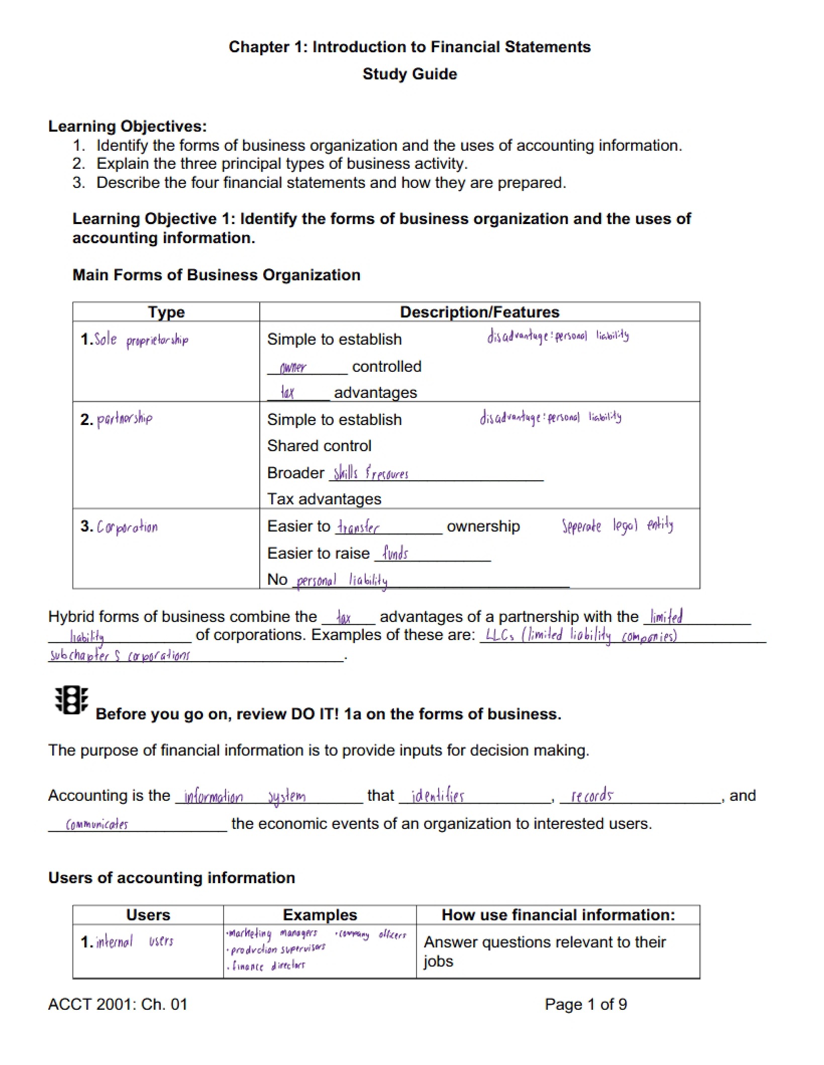 Notes on Chapter 1 Study Guide