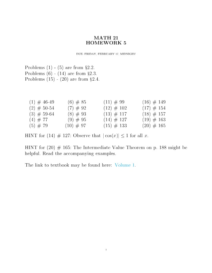 Problems for MATH 21 Homework 5