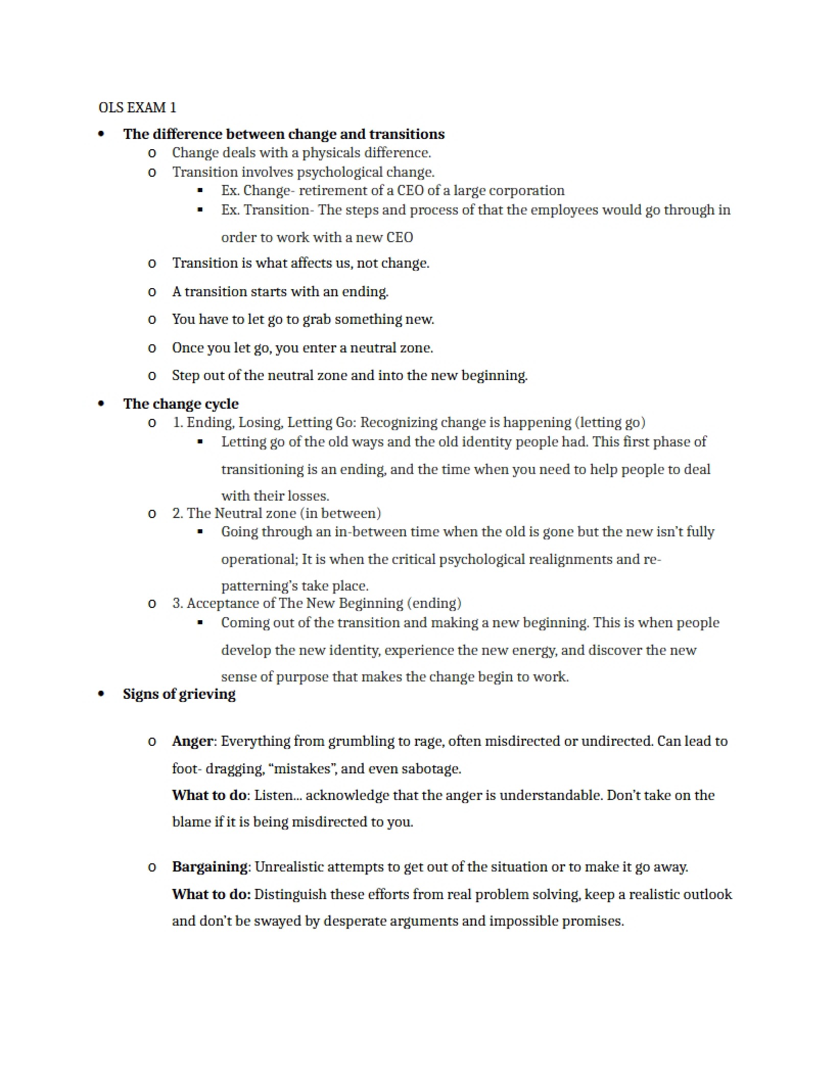Exam for Organizational Change
