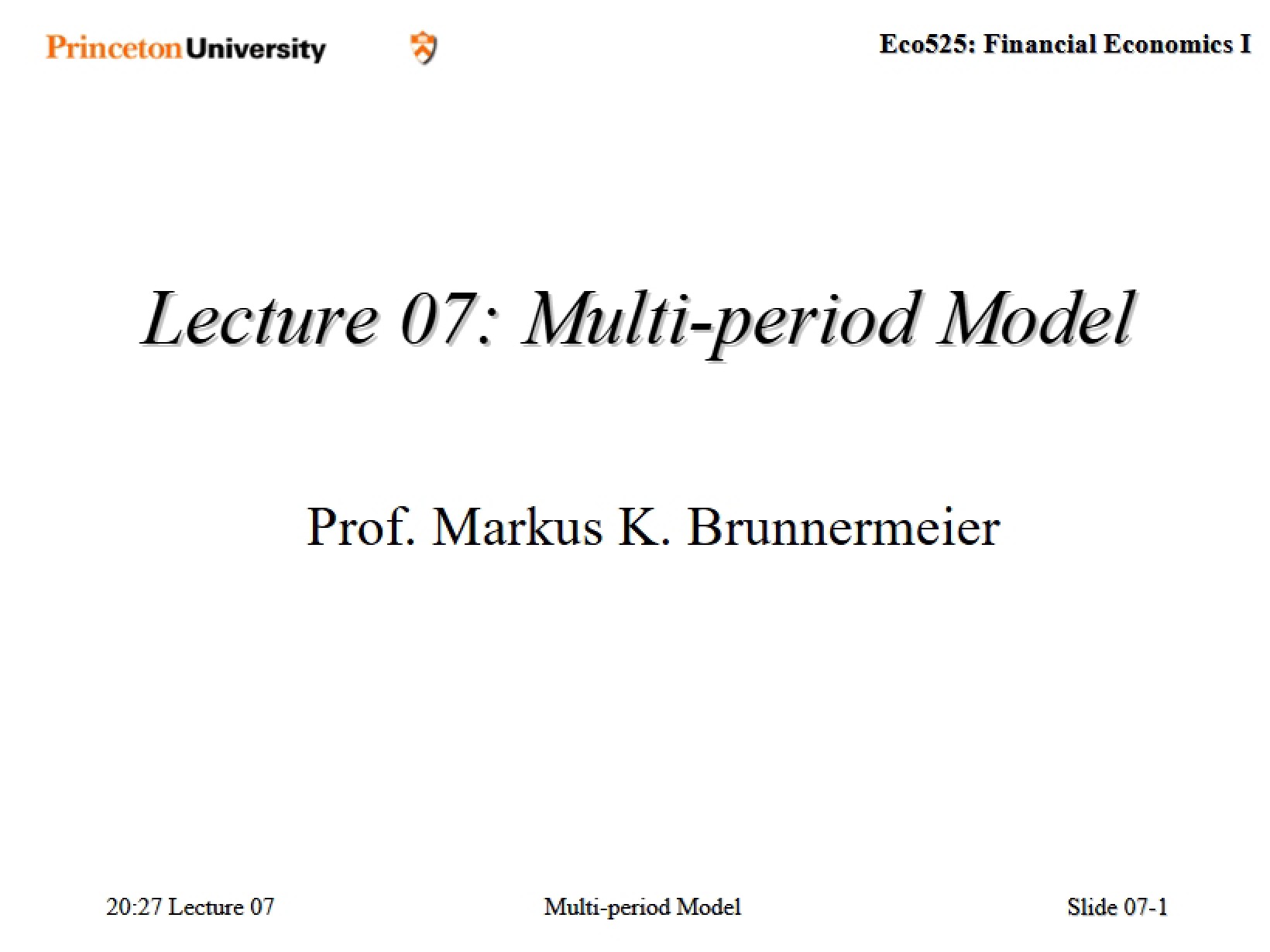 Models for Multiple Periods (Lecture 07)