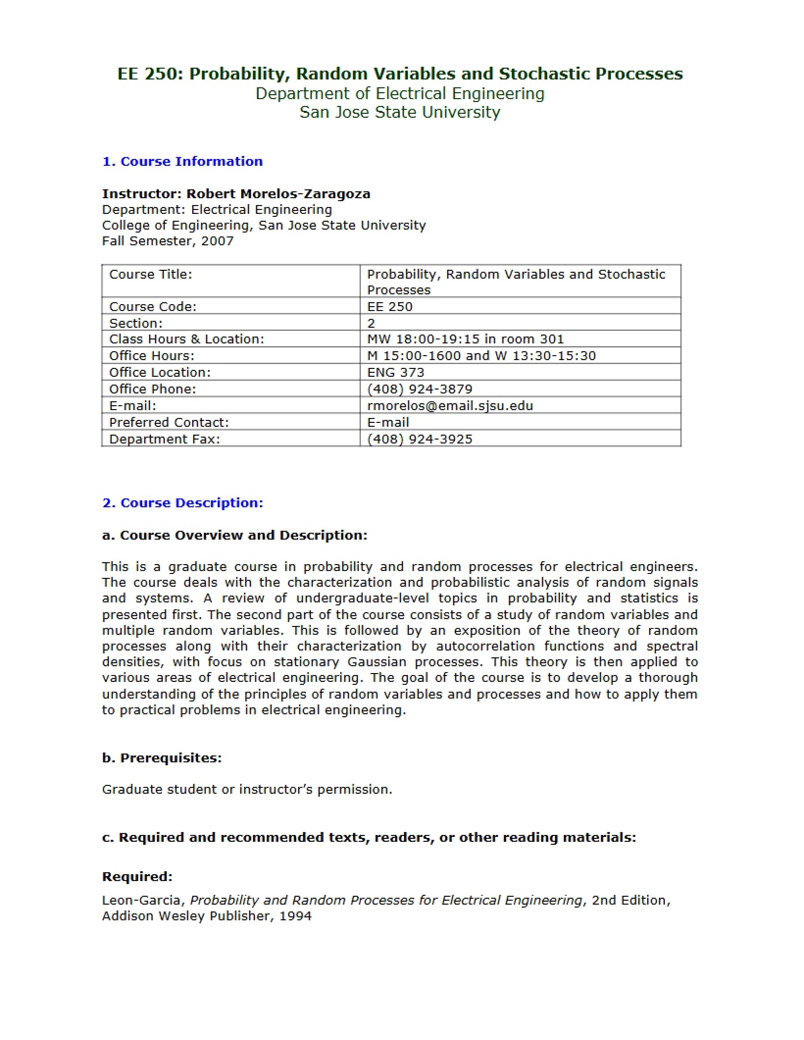 Syllabus for Probability and Random Variables
