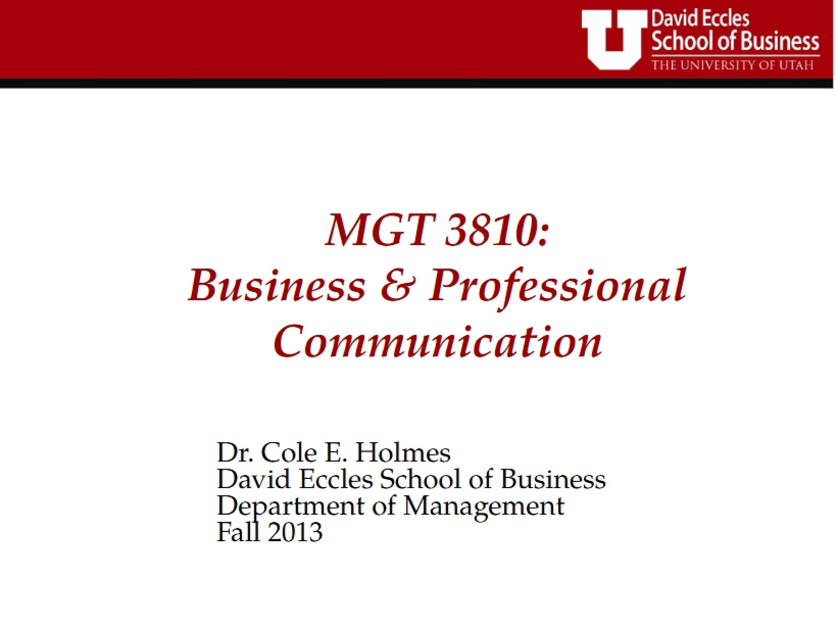 Student Version Intro to Business Comm (Fall 2013 Week One)