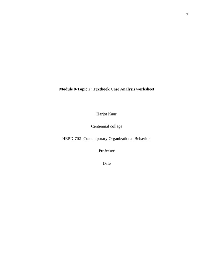Textbook Case Analysis Worksheet - Module 8, Topic 2