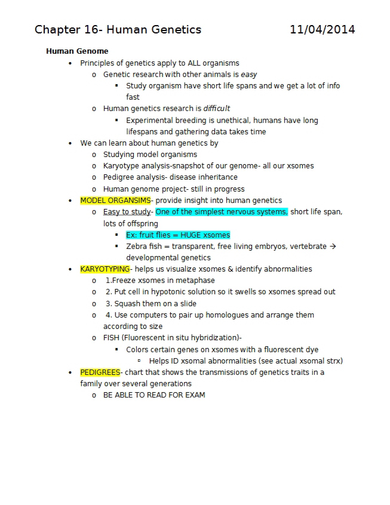 Human Genetics (Chapter 16)