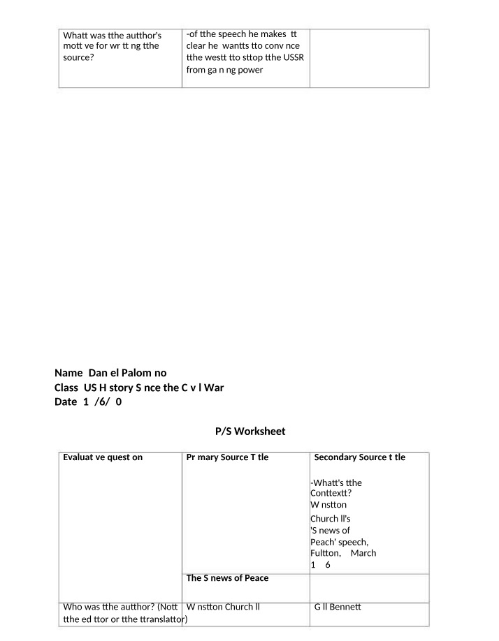 Worksheet for P-S