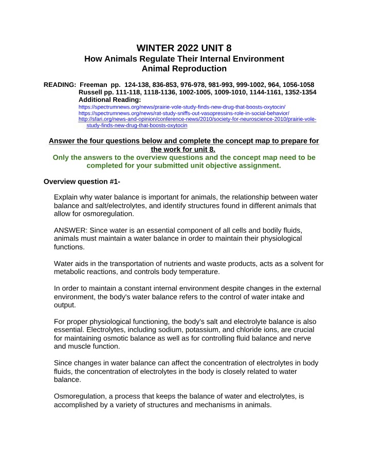 Water Balance and Osmoregulation in Animals