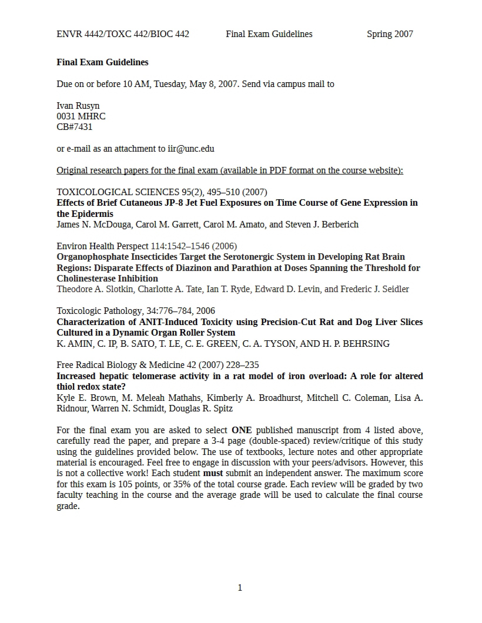 Guide for Biochemical Toxicology Final Exam