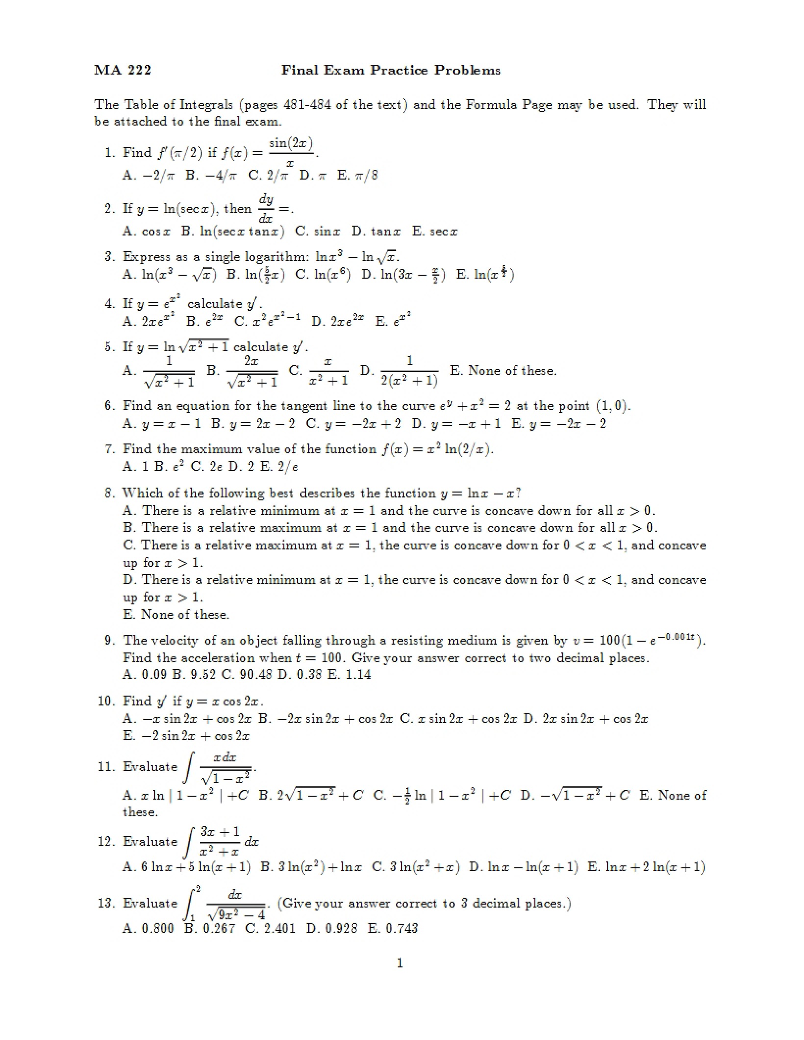 Final Exam Prep Problems