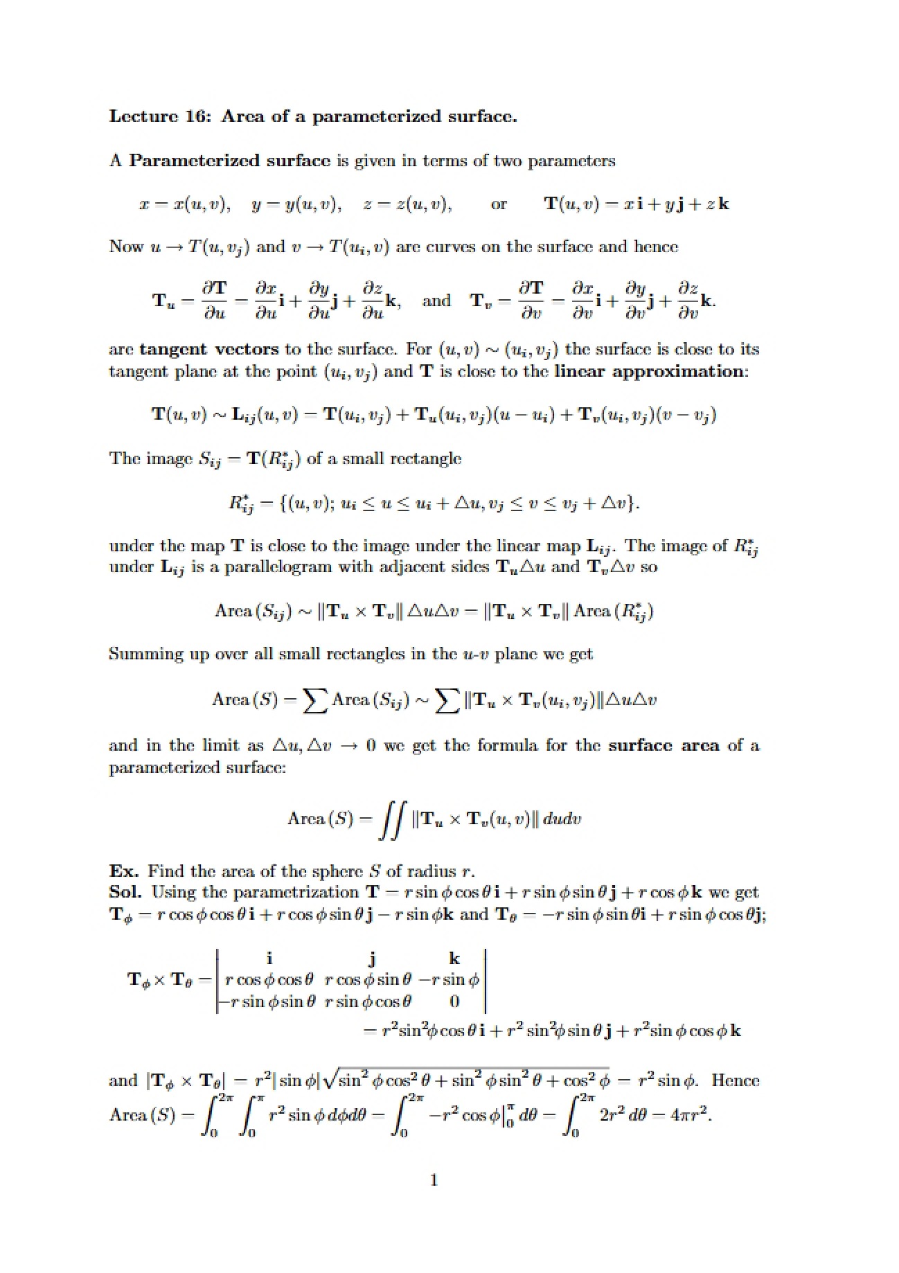 Calculating the Area of Parameterized Surfaces