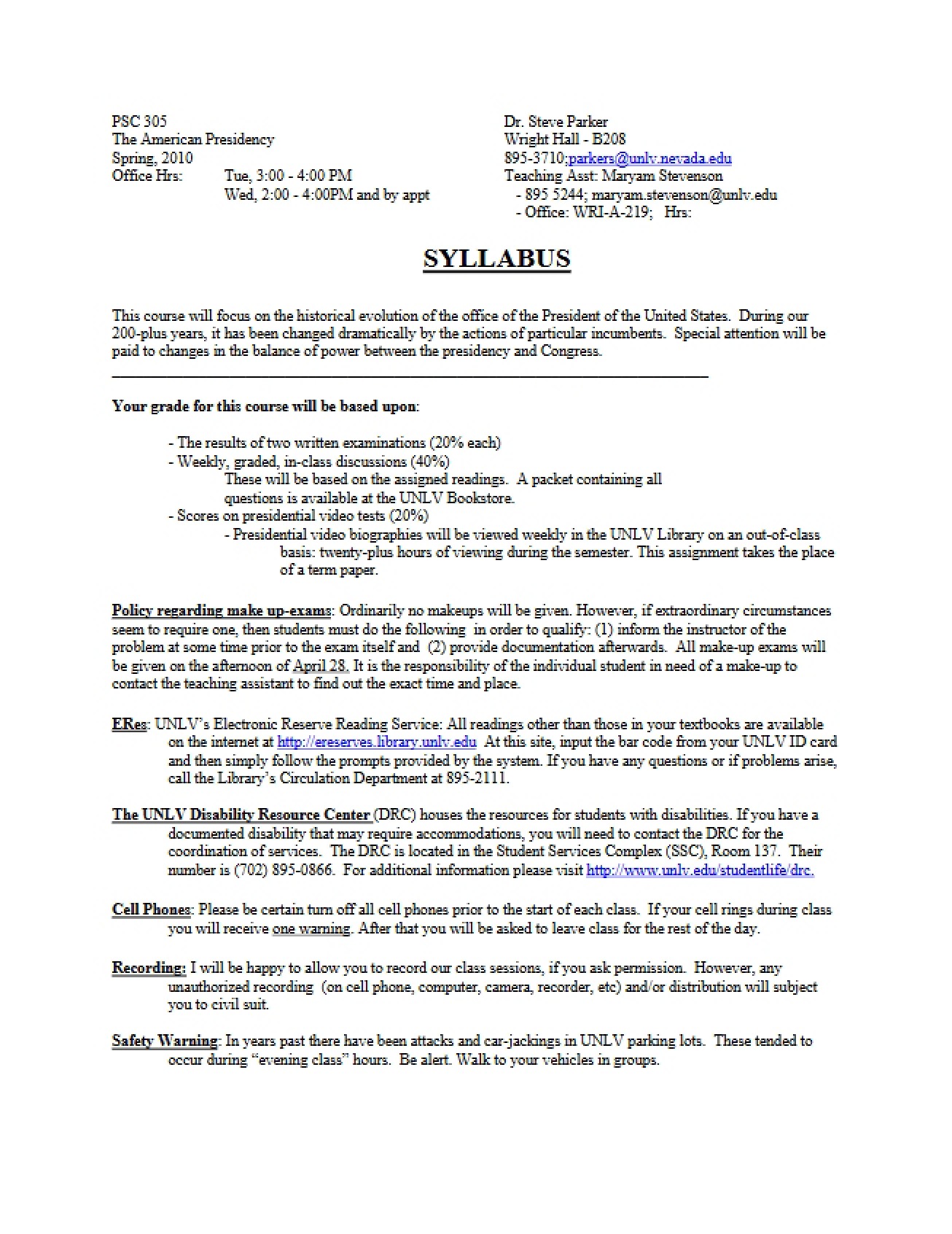 Syllabus The American Presidency