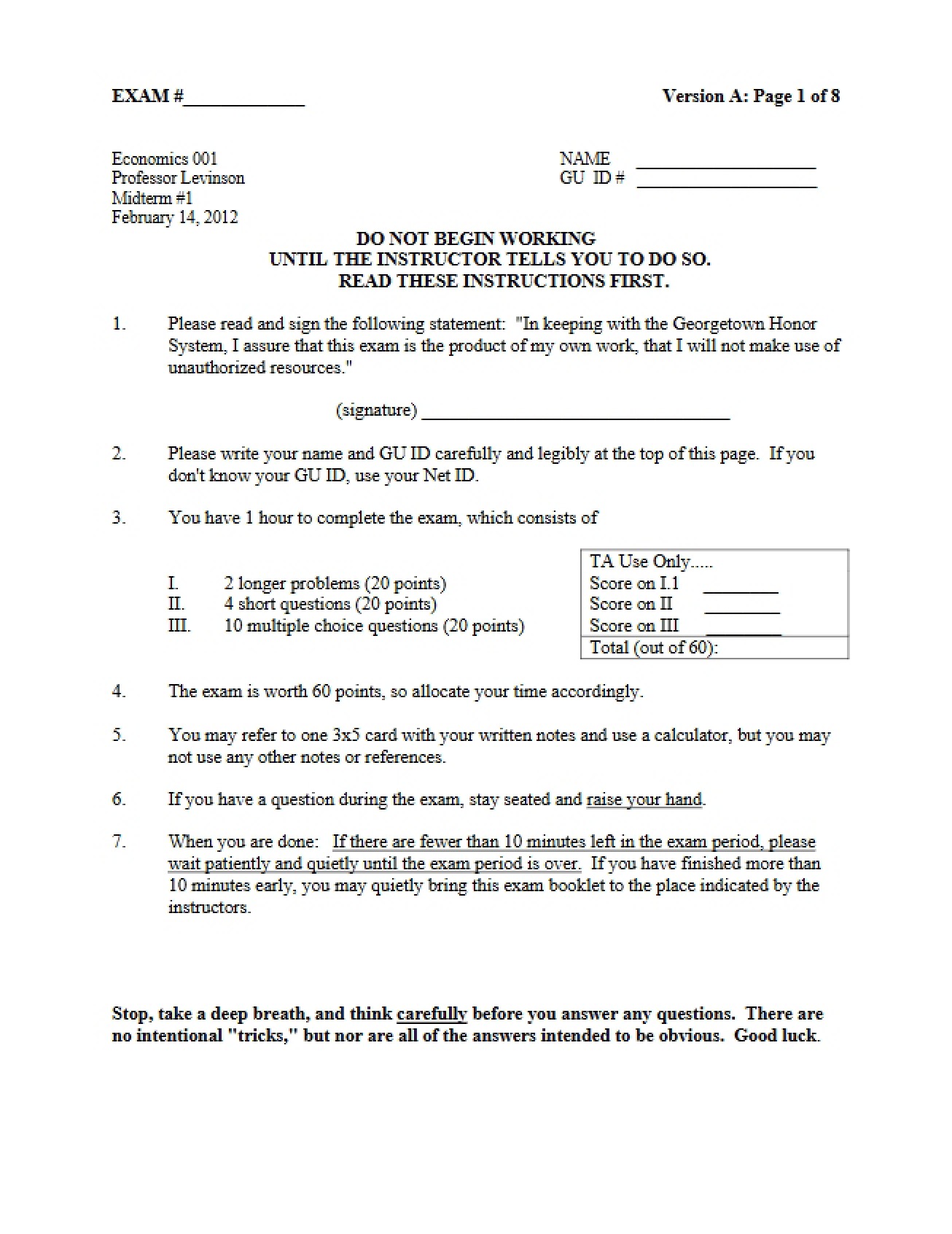 Microeconomics Examination Paper