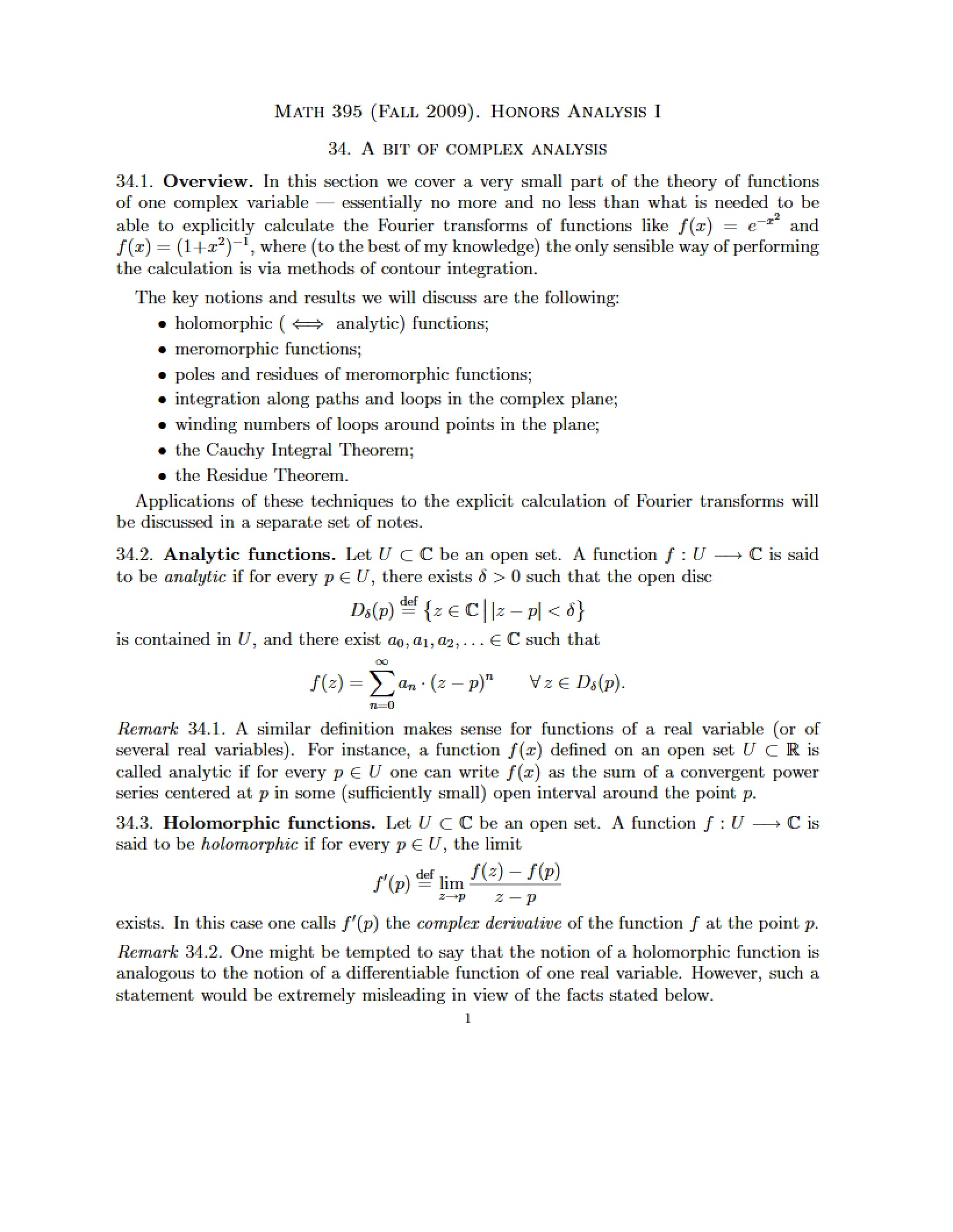 Lecture Notes for Math 395