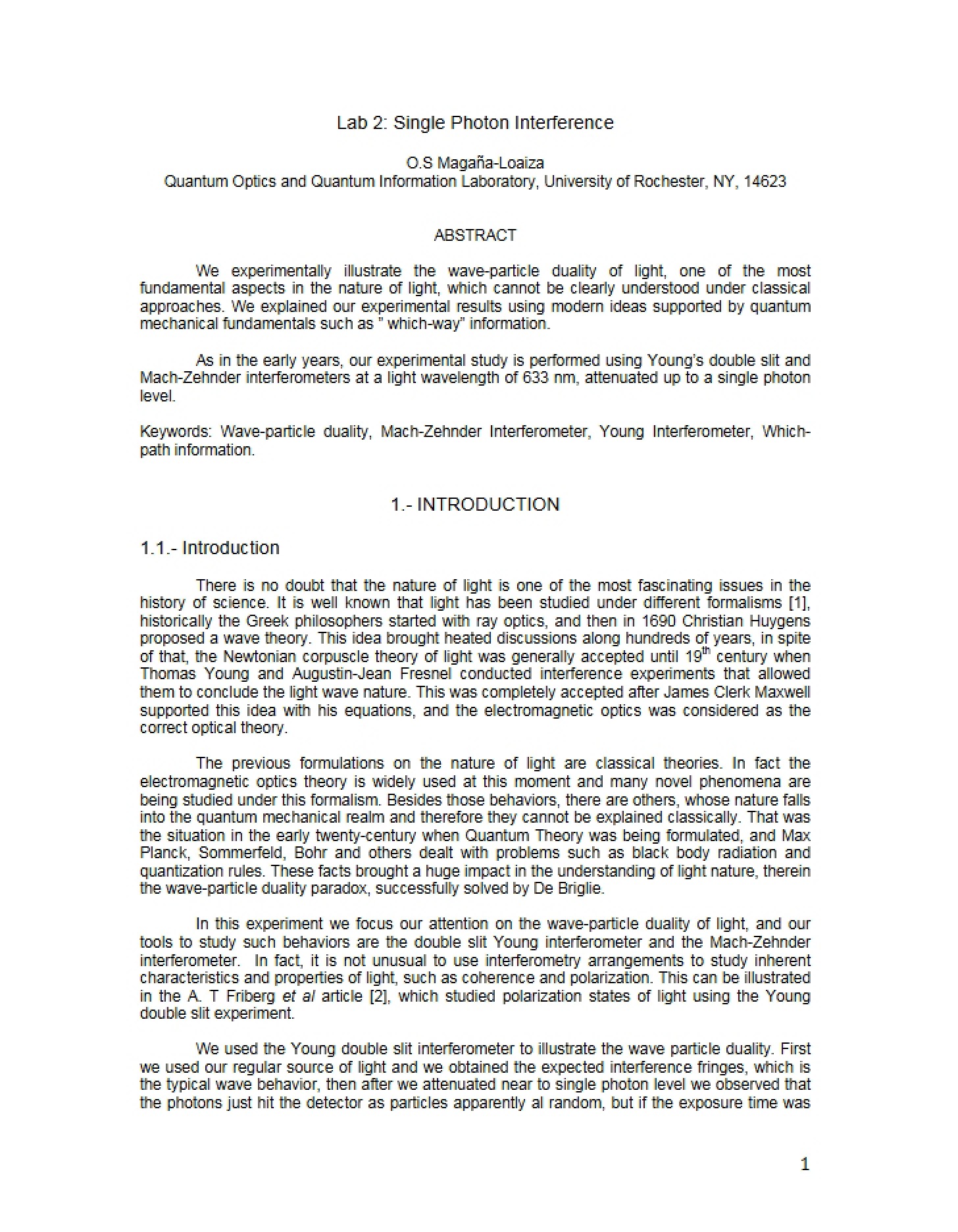 Lab 2 Single Photon Interference - OPT 253