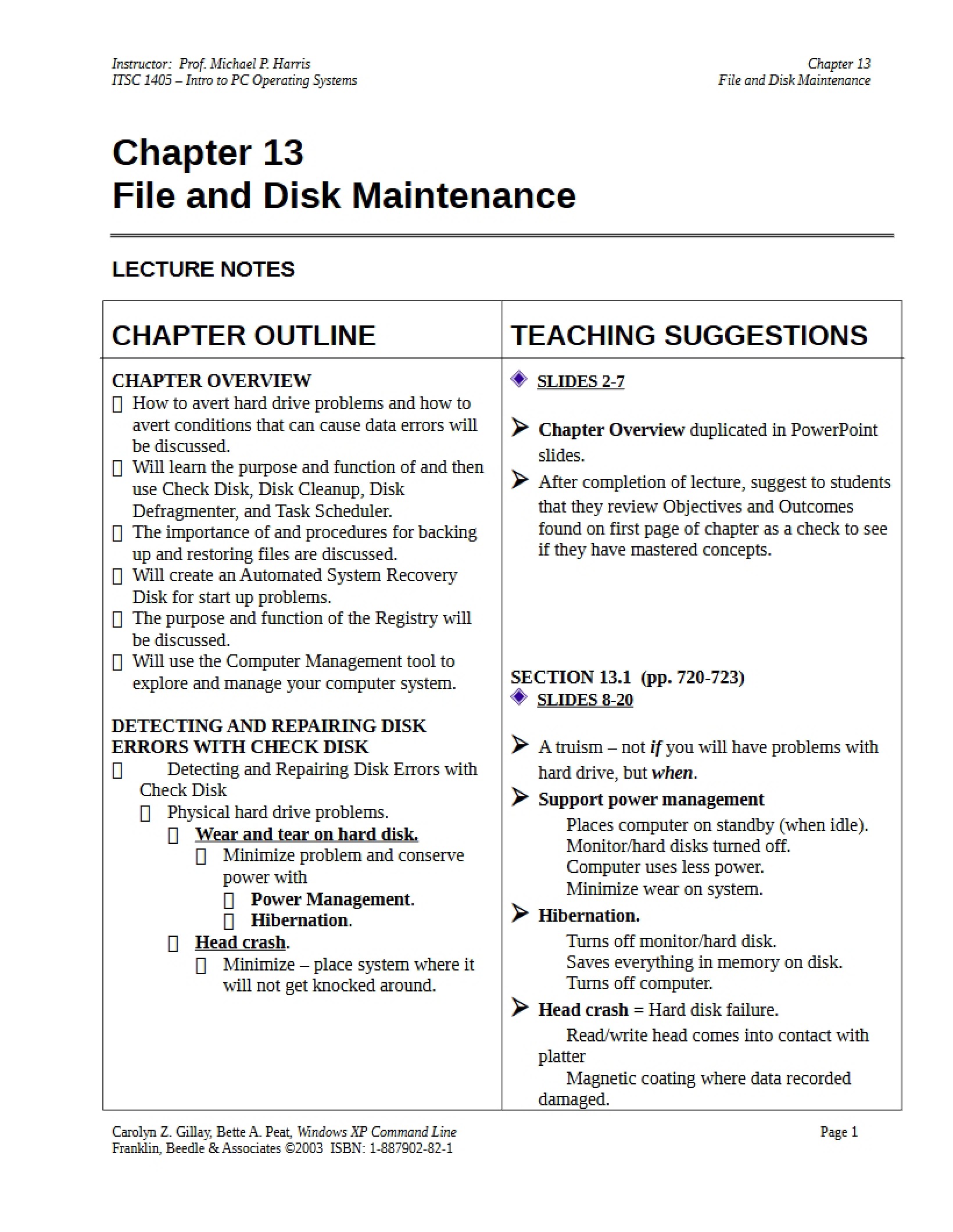 File and Disk Maintenance Chapter Thirteen