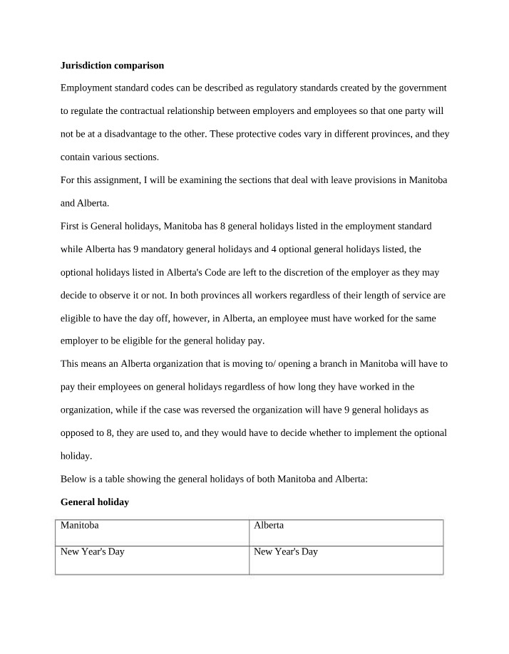 Assignment - Jurisdiction Comparison