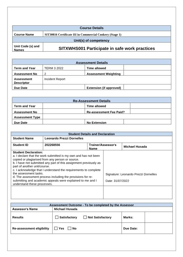 Writing Incident Reports for Participate in Safe Work Practices