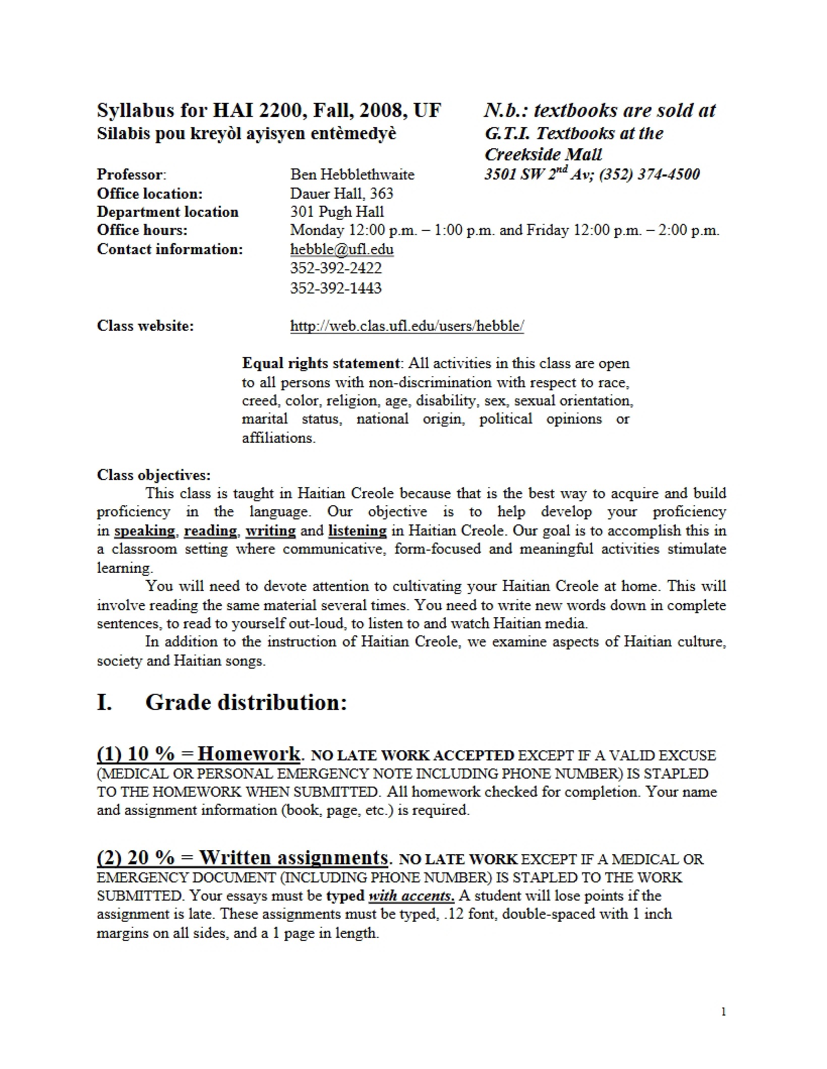 Haitian Creole 2200 Course Guide