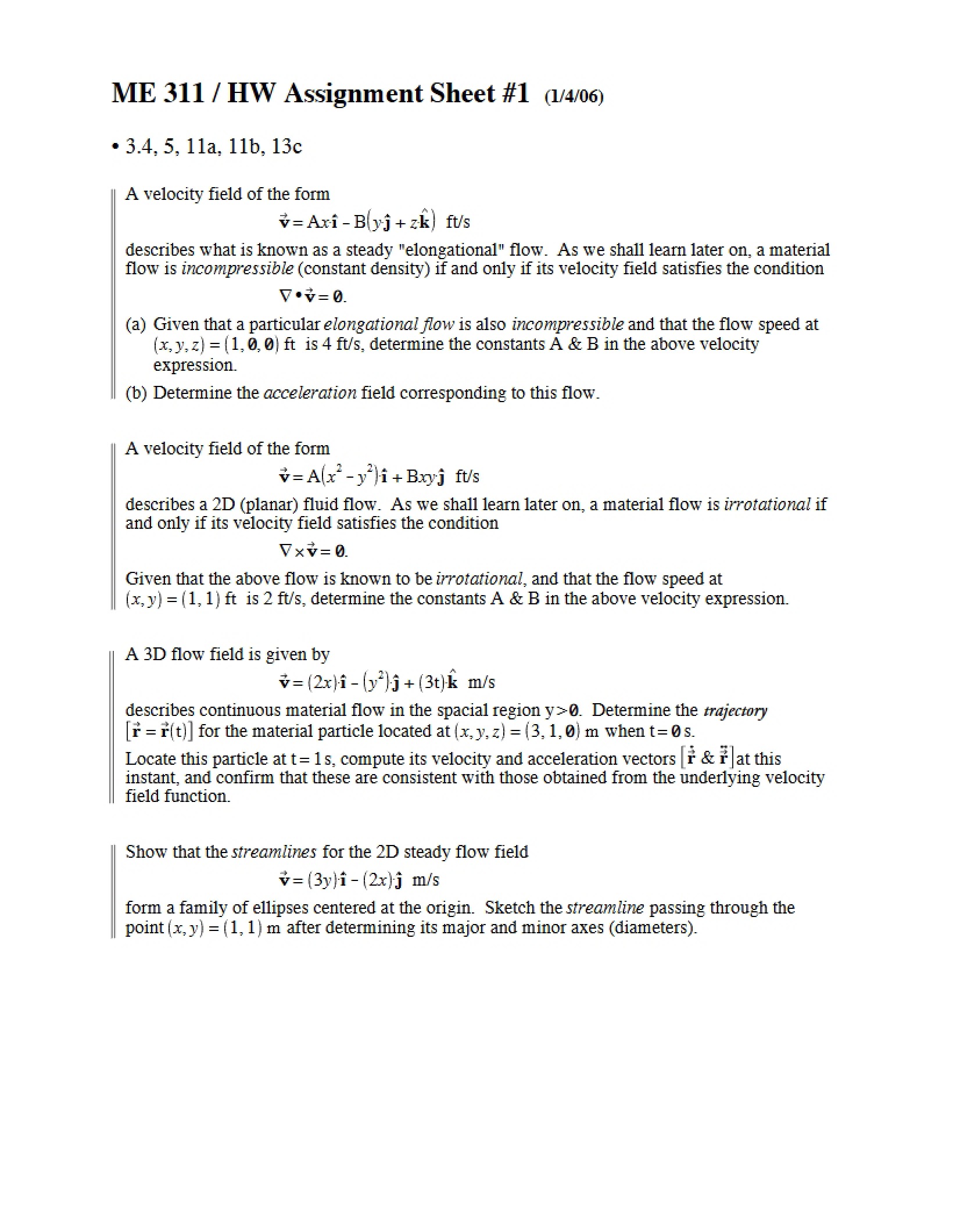 Assignment 1 Fluid Mechanics